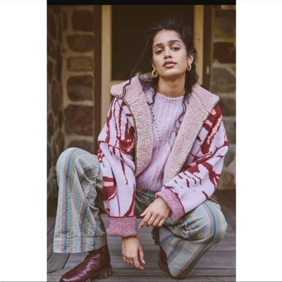 NWT $268 Free People Fuzzy Orchid Rose Combo Winter Chill Reversible Cardigan - Picture 2 of 8